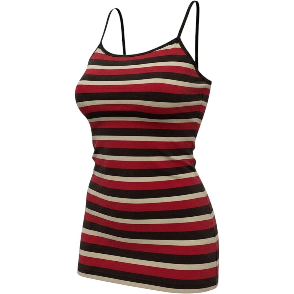 Vintage Y2K Wet Seal Tank Top Womens L Brown Red Stripped Fitted Preppy